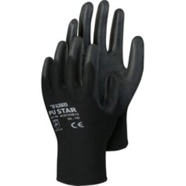 TR700B, PU-Star black, Polyester-Handschuh mit PU-Beschichtung, Polybeutel, paarweise mit EAN