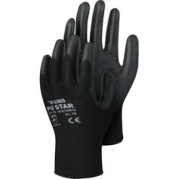 TR700B, PU-Star black, Polyester-Handschuh mit PU-Beschichtung, Polybeutel, paarweise mit EAN
